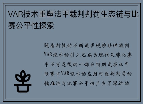 VAR技术重塑法甲裁判判罚生态链与比赛公平性探索